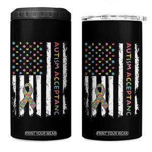 Autism Acceptance 4 in 1 Can Cooler Tumbler American Flag Neurodivergent Support Ribbon Puzzle TS14 One Size: 16 oz Black Print Your Wear