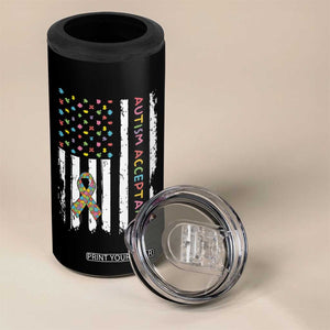 Autism Acceptance 4 in 1 Can Cooler Tumbler American Flag Neurodivergent Support Ribbon Puzzle TS14 Print Your Wear