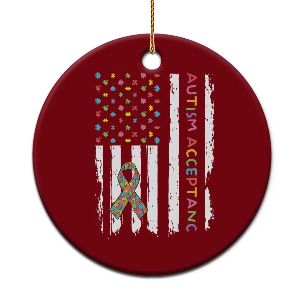 Autism Acceptance Ceramic Ornament American Flag Neurodivergent Support Ribbon Puzzle TS14 1pc Red Print Your Wear