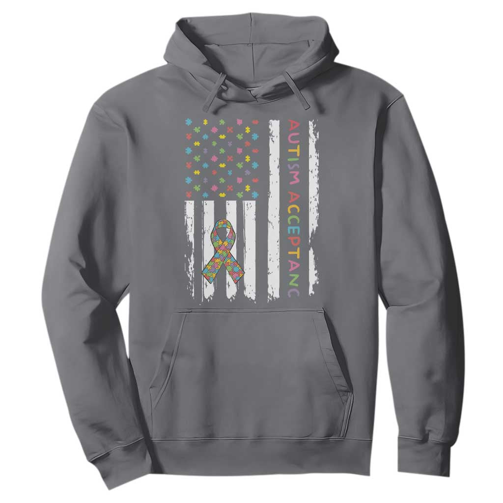 Autism Acceptance Hoodie American Flag Neurodivergent Support Ribbon Puzzle TS14 Charcoal Print Your Wear
