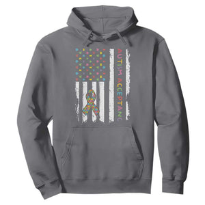 Autism Acceptance Hoodie American Flag Neurodivergent Support Ribbon Puzzle TS14 Charcoal Print Your Wear