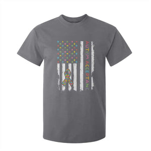 Autism Acceptance T Shirt For Kid American Flag Neurodivergent Support Ribbon Puzzle TS14 Charcoal Print Your Wear