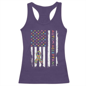 Autism Acceptance Racerback Tank Top American Flag Neurodivergent Support Ribbon Puzzle TS14 Purple Print Your Wear