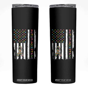 Autism Acceptance Skinny Tumbler American Flag Neurodivergent Support Ribbon Puzzle TS14 Black Print Your Wear
