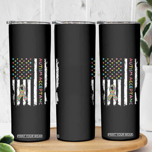Autism Acceptance Skinny Tumbler American Flag Neurodivergent Support Ribbon Puzzle TS14 Print Your Wear