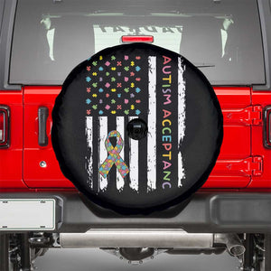 Autism Acceptance Spare Tire Cover American Flag Neurodivergent Support Ribbon Puzzle TS14 Black Print Your Wear