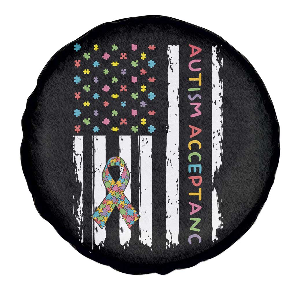 Autism Acceptance Spare Tire Cover American Flag Neurodivergent Support Ribbon Puzzle TS14 Print Your Wear