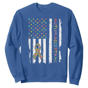 Autism Acceptance Sweatshirt American Flag Neurodivergent Support Ribbon Puzzle TS14 Royal Blue Print Your Wear