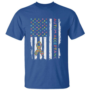 Autism Acceptance T Shirt American Flag Neurodivergent Support Ribbon Puzzle TS14 Royal Blue Print Your Wear