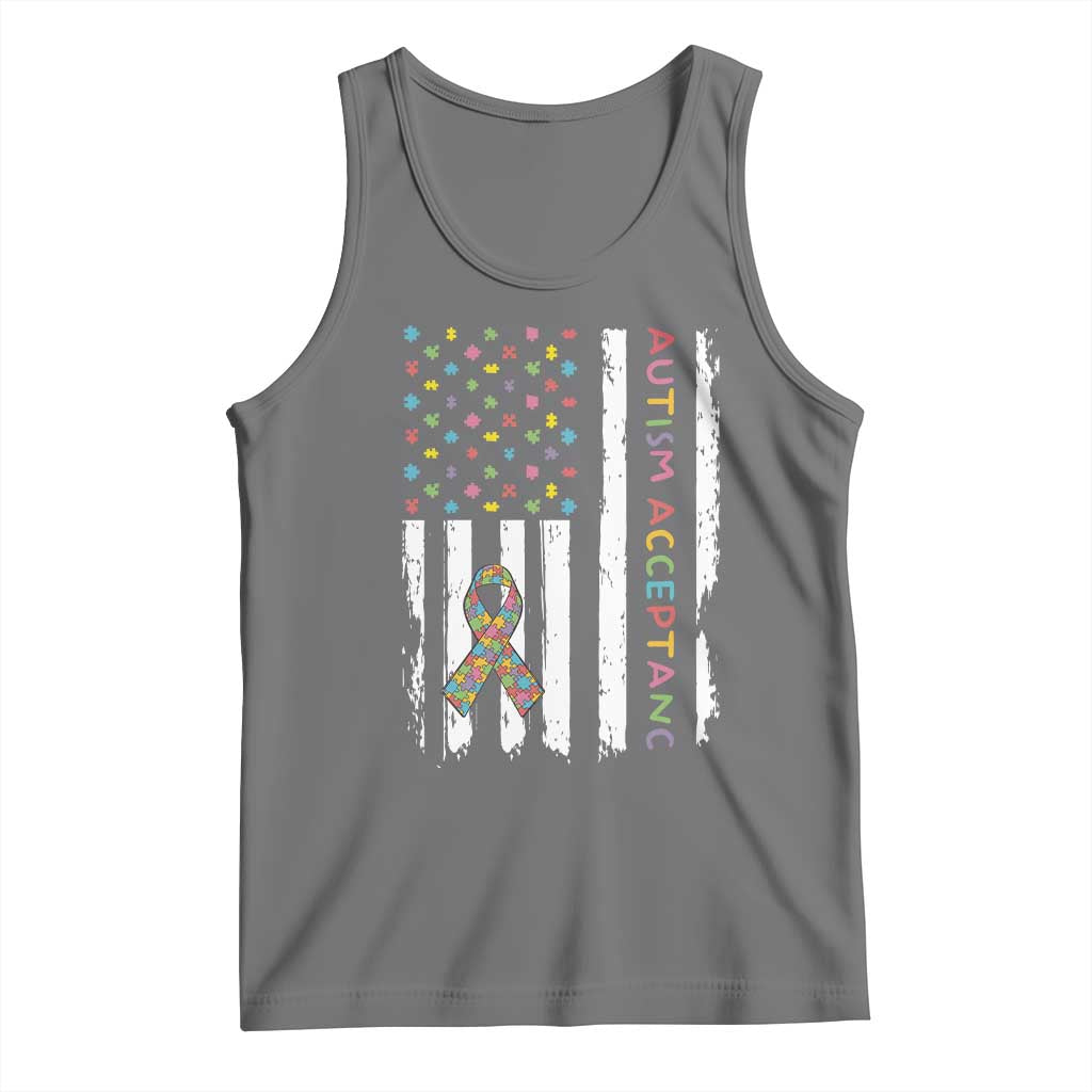 Autism Acceptance Tank Top American Flag Neurodivergent Support Ribbon Puzzle TS14 Black Heather Print Your Wear