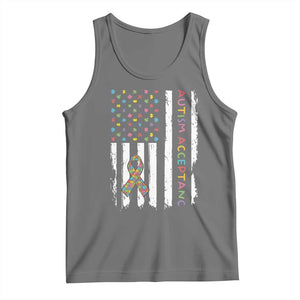 Autism Acceptance Tank Top American Flag Neurodivergent Support Ribbon Puzzle TS14 Black Heather Print Your Wear