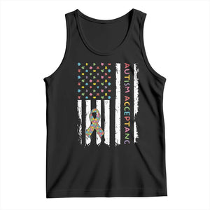 Autism Acceptance Tank Top American Flag Neurodivergent Support Ribbon Puzzle TS14 Black Print Your Wear