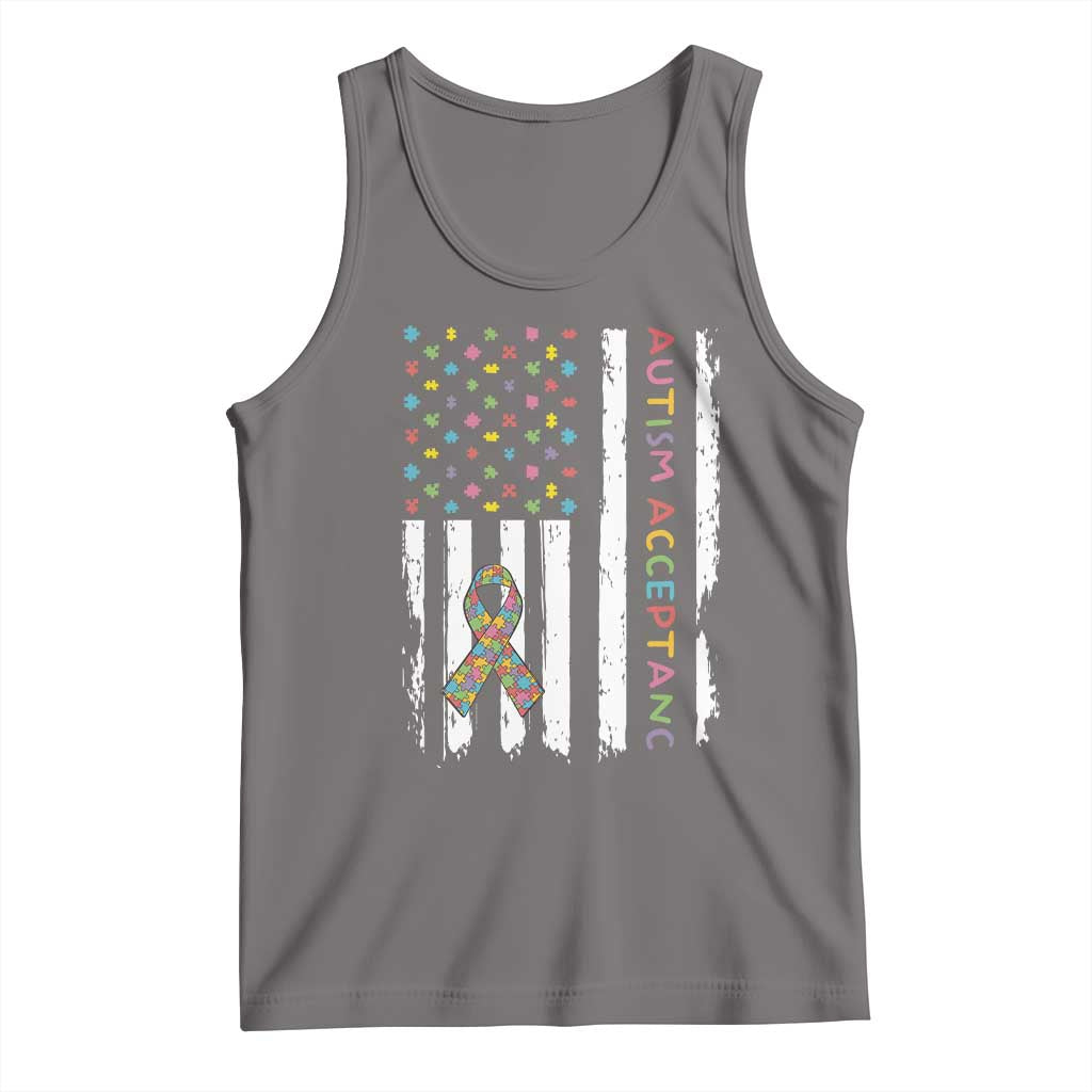 Autism Acceptance Tank Top American Flag Neurodivergent Support Ribbon Puzzle TS14 Deep Heather Print Your Wear
