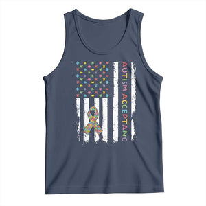 Autism Acceptance Tank Top American Flag Neurodivergent Support Ribbon Puzzle TS14 Navy Print Your Wear