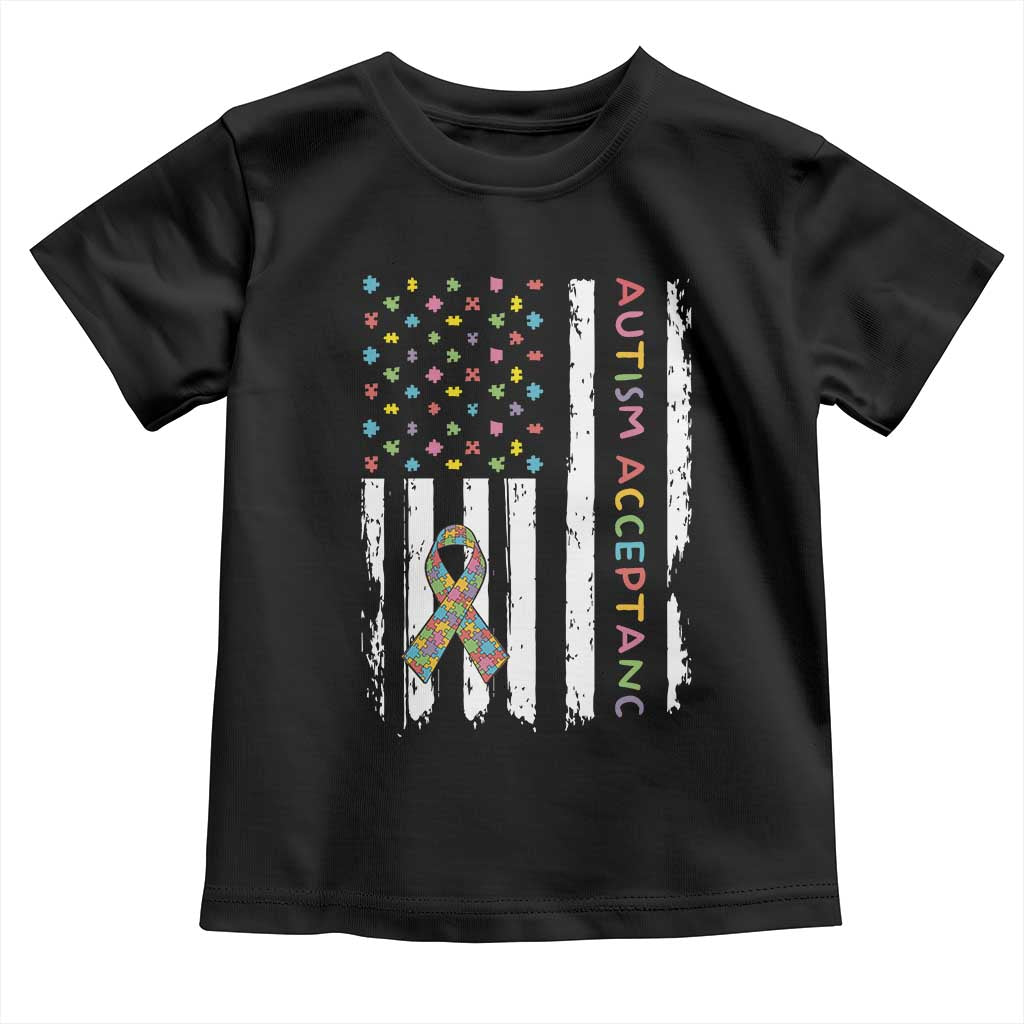 Autism Acceptance Toddler T Shirt American Flag Neurodivergent Support Ribbon Puzzle TS14 Black Print Your Wear