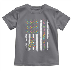 Autism Acceptance Toddler T Shirt American Flag Neurodivergent Support Ribbon Puzzle TS14 Charcoal Print Your Wear