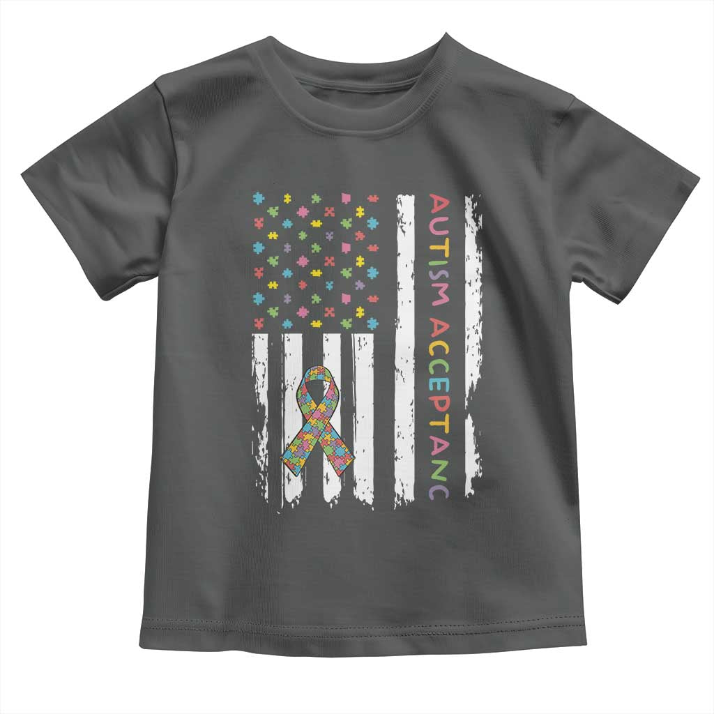 Autism Acceptance Toddler T Shirt American Flag Neurodivergent Support Ribbon Puzzle TS14 Dark Heather Print Your Wear