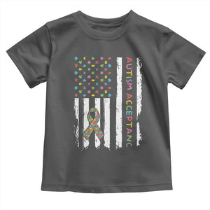 Autism Acceptance Toddler T Shirt American Flag Neurodivergent Support Ribbon Puzzle TS14 Dark Heather Print Your Wear