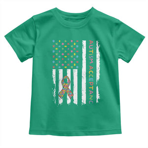 Autism Acceptance Toddler T Shirt American Flag Neurodivergent Support Ribbon Puzzle TS14 Irish Green Print Your Wear