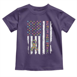 Autism Acceptance Toddler T Shirt American Flag Neurodivergent Support Ribbon Puzzle TS14 Purple Print Your Wear