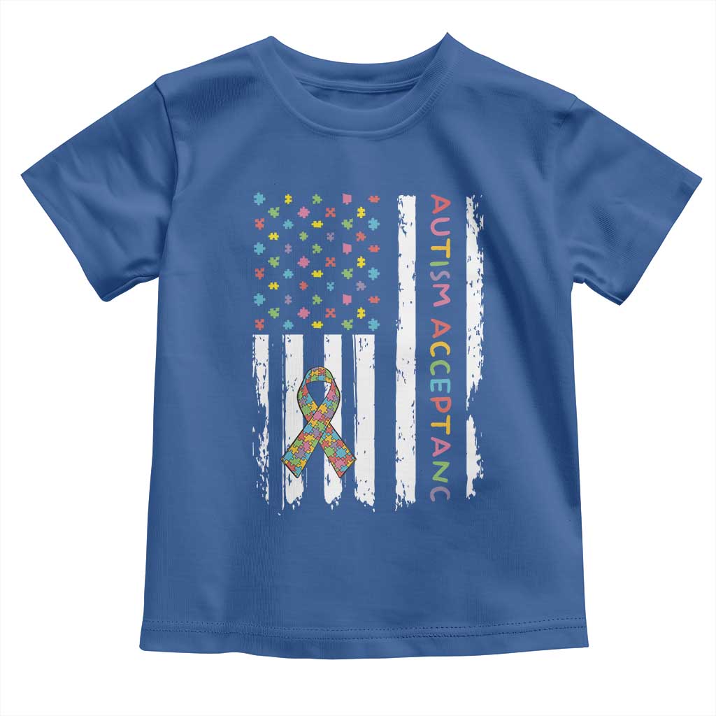 Autism Acceptance Toddler T Shirt American Flag Neurodivergent Support Ribbon Puzzle TS14 Royal Blue Print Your Wear