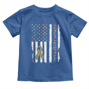 Autism Acceptance Toddler T Shirt American Flag Neurodivergent Support Ribbon Puzzle TS14 Royal Blue Print Your Wear