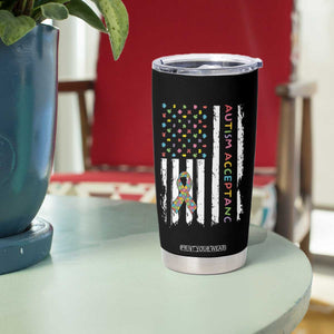 Autism Acceptance Tumbler Cup American Flag Neurodivergent Support Ribbon Puzzle TS14 Print Your Wear