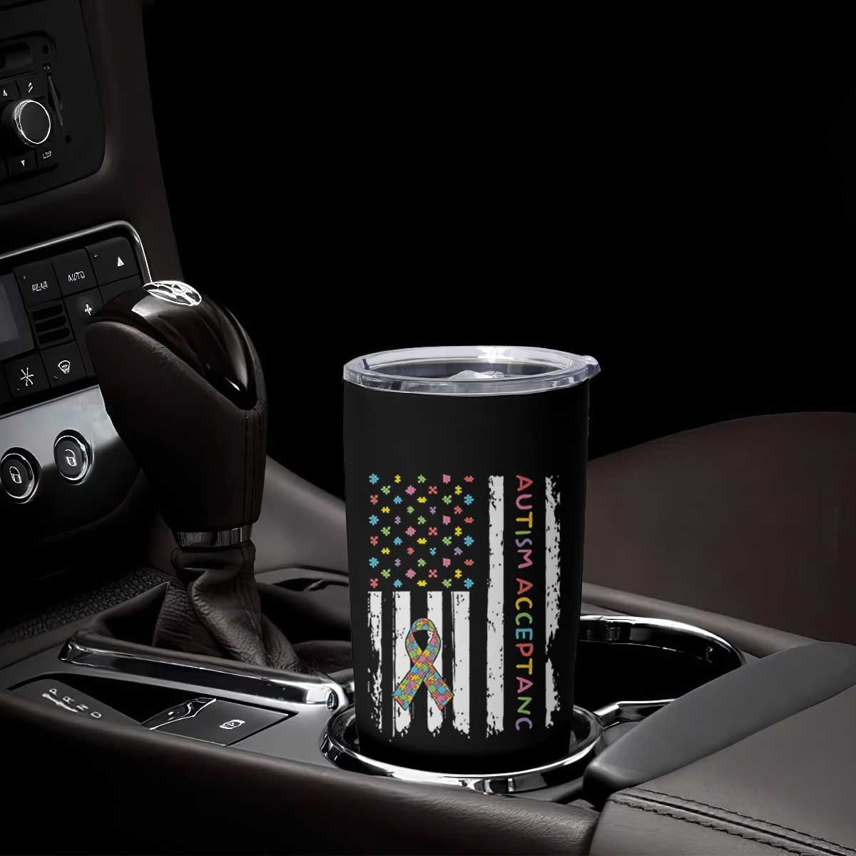 Autism Acceptance Tumbler Cup American Flag Neurodivergent Support Ribbon Puzzle TS14 Print Your Wear