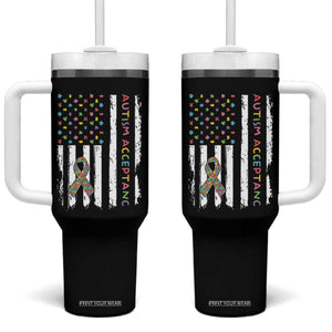 Autism Acceptance Tumbler With Handle American Flag Neurodivergent Support Ribbon Puzzle TS14 One Size: 40 oz Black Print Your Wear