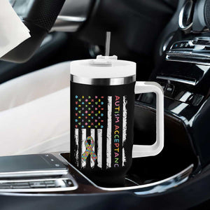 Autism Acceptance Tumbler With Handle American Flag Neurodivergent Support Ribbon Puzzle TS14 Print Your Wear
