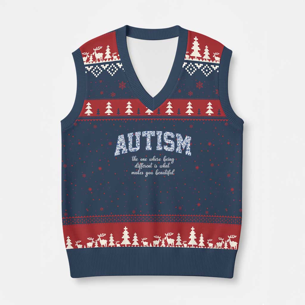 Autism Acceptance V-Neck Knit Sweater Vest Autistic Acceptance Inspirational TS14 Navy Red Print Your Wear