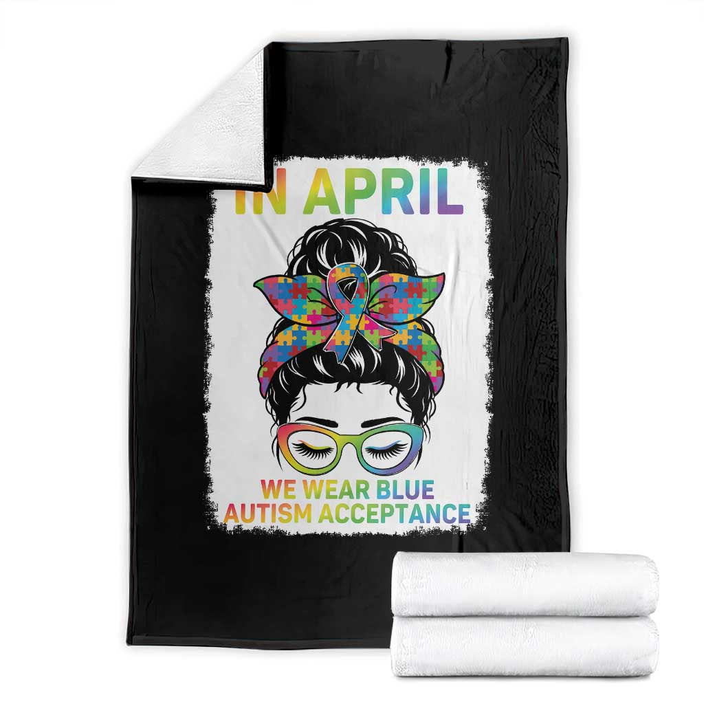 Autism Acceptance Throw Blanket Neurodivergent Support Messy Bun Ribbon Puzzle TS14 Black Print Your Wear