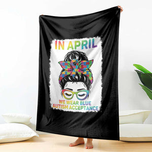 Autism Acceptance Throw Blanket Neurodivergent Support Messy Bun Ribbon Puzzle TS14 Print Your Wear