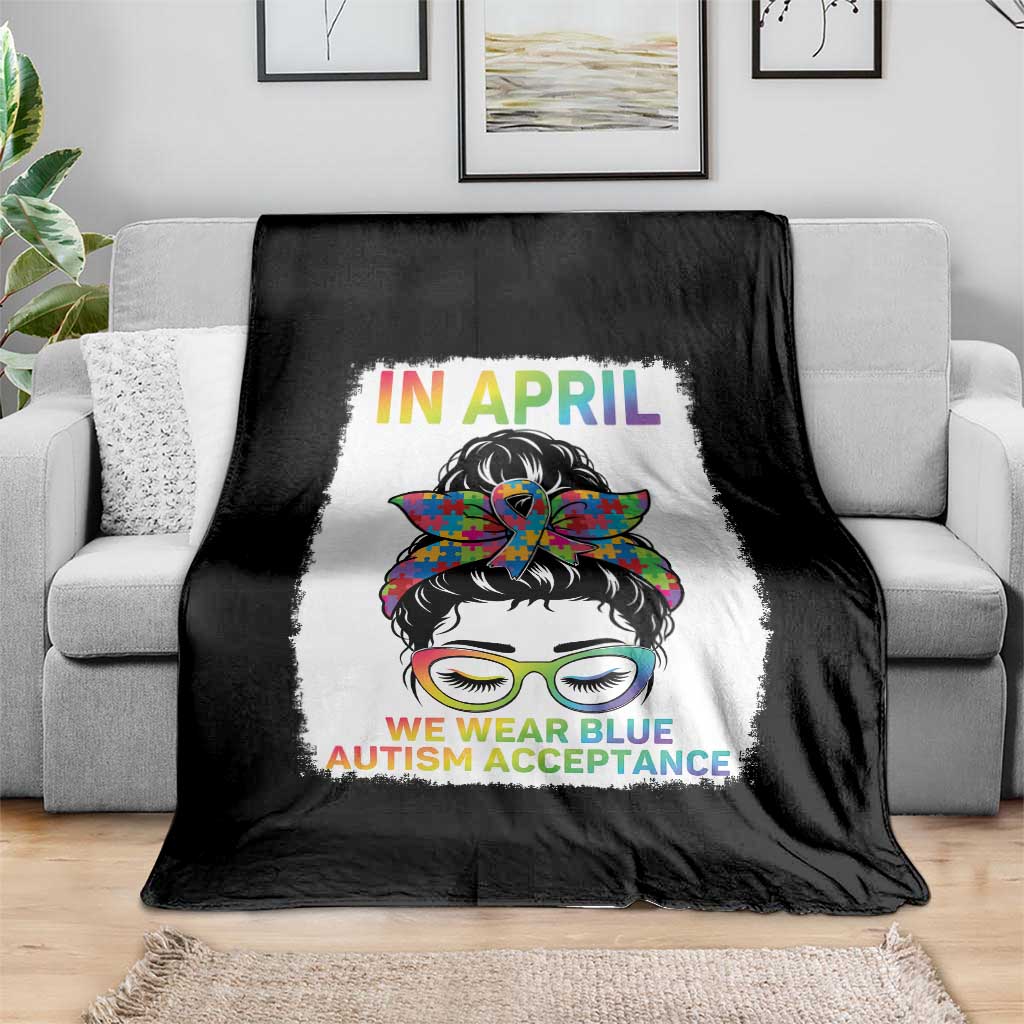 Autism Acceptance Throw Blanket Neurodivergent Support Messy Bun Ribbon Puzzle TS14 Print Your Wear