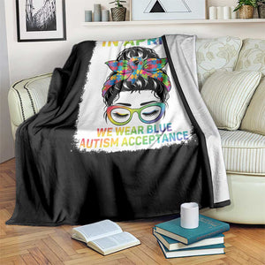 Autism Acceptance Throw Blanket Neurodivergent Support Messy Bun Ribbon Puzzle TS14 Print Your Wear