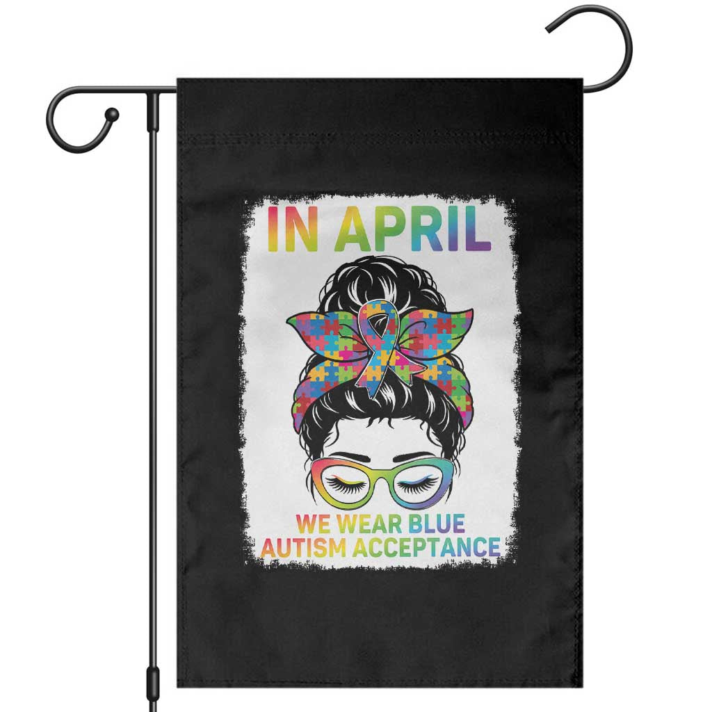 Autism Acceptance Garden Flag Neurodivergent Support Messy Bun Ribbon Puzzle TS14 Black Print Your Wear