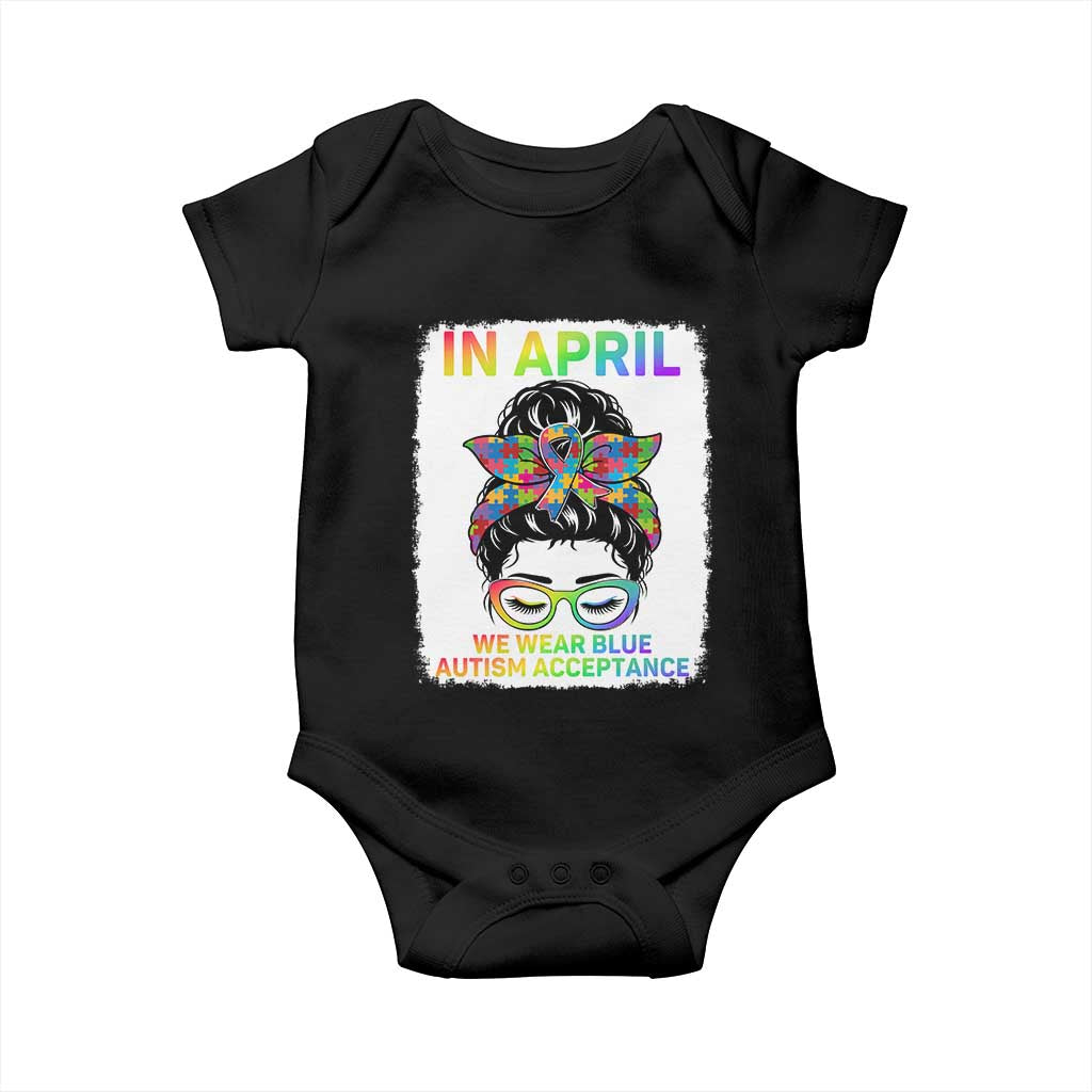 Autism Acceptance Baby Onesie Neurodivergent Support Messy Bun Ribbon Puzzle TS14 Black Print Your Wear