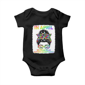 Autism Acceptance Baby Onesie Neurodivergent Support Messy Bun Ribbon Puzzle TS14 Black Print Your Wear