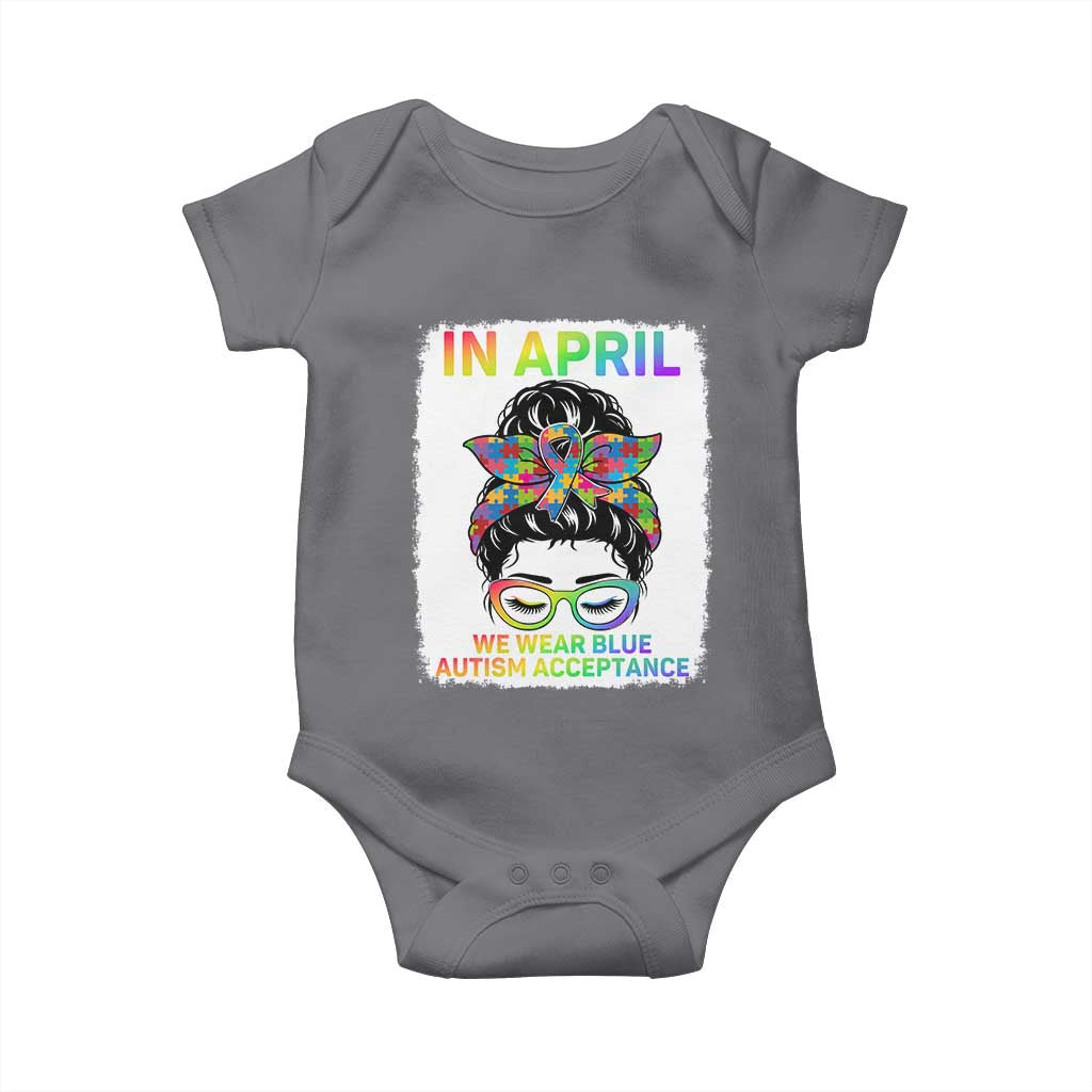 Autism Acceptance Baby Onesie Neurodivergent Support Messy Bun Ribbon Puzzle TS14 Charcoal Print Your Wear