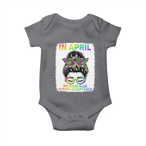 Autism Acceptance Baby Onesie Neurodivergent Support Messy Bun Ribbon Puzzle TS14 Charcoal Print Your Wear