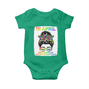 Autism Acceptance Baby Onesie Neurodivergent Support Messy Bun Ribbon Puzzle TS14 Irish Green Print Your Wear