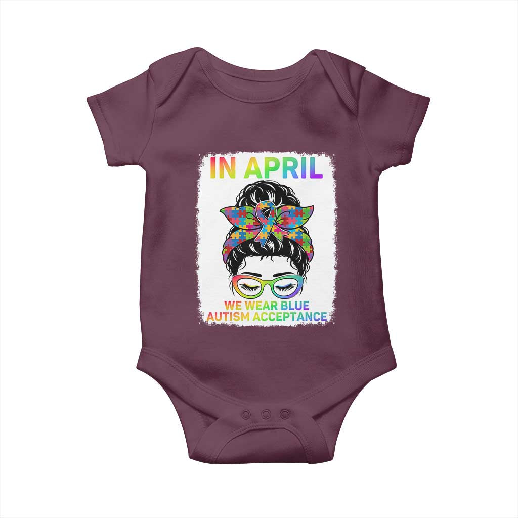 Autism Acceptance Baby Onesie Neurodivergent Support Messy Bun Ribbon Puzzle TS14 Maroon Print Your Wear