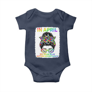 Autism Acceptance Baby Onesie Neurodivergent Support Messy Bun Ribbon Puzzle TS14 Navy Print Your Wear