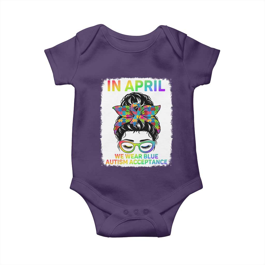 Autism Acceptance Baby Onesie Neurodivergent Support Messy Bun Ribbon Puzzle TS14 Purple Print Your Wear