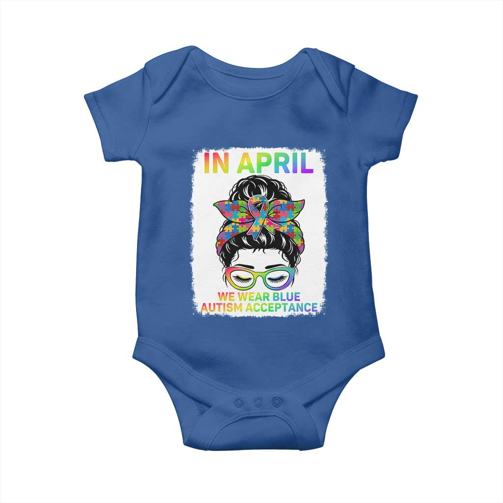 Autism Acceptance Baby Onesie Neurodivergent Support Messy Bun Ribbon Puzzle TS14 Royal Blue Print Your Wear
