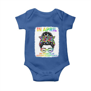 Autism Acceptance Baby Onesie Neurodivergent Support Messy Bun Ribbon Puzzle TS14 Royal Blue Print Your Wear