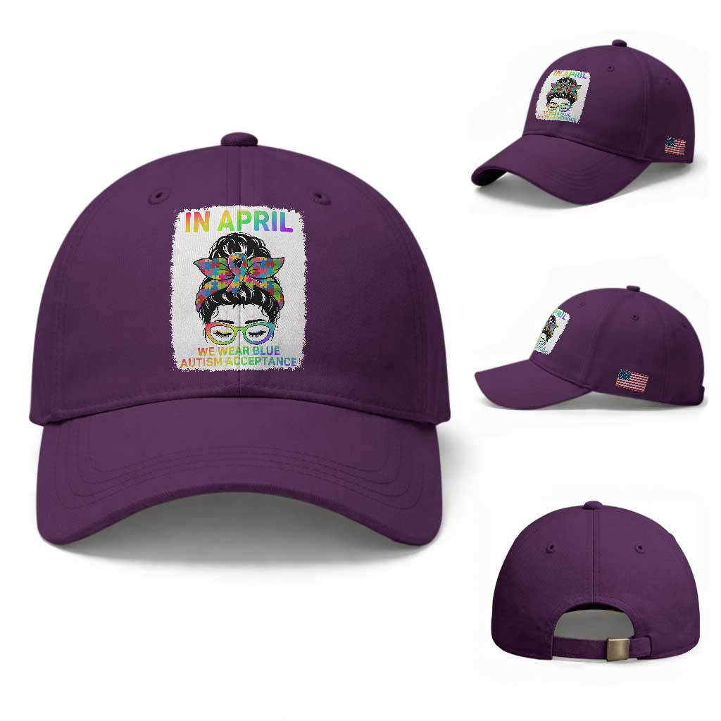 Autism Acceptance Baseball Cap Neurodivergent Support Messy Bun Ribbon Puzzle TS14 Baseball Cap Universal Fit Purple Print Your Wear