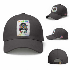 Autism Acceptance Baseball Cap Neurodivergent Support Messy Bun Ribbon Puzzle TS14 Baseball Cap Universal Fit Dark Gray Print Your Wear