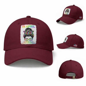 Autism Acceptance Baseball Cap Neurodivergent Support Messy Bun Ribbon Puzzle TS14 Baseball Cap Universal Fit Maroon Print Your Wear