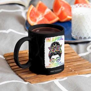 Autism Acceptance Coffee Mug Neurodivergent Support Messy Bun Ribbon Puzzle TS14 Print Your Wear